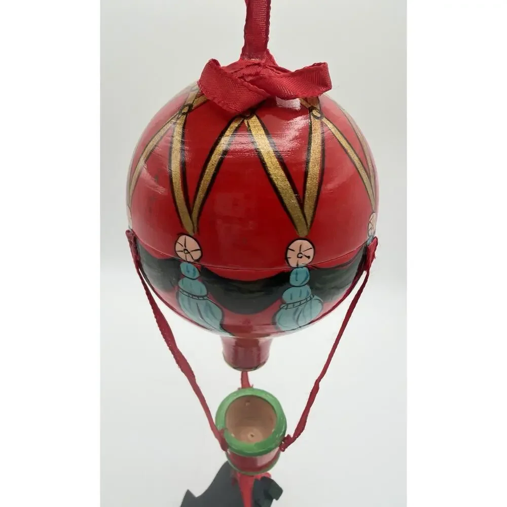 Nesting Doll Style Hot Air Balloon Santa & Sleigh Hand Painted Christmas Decor